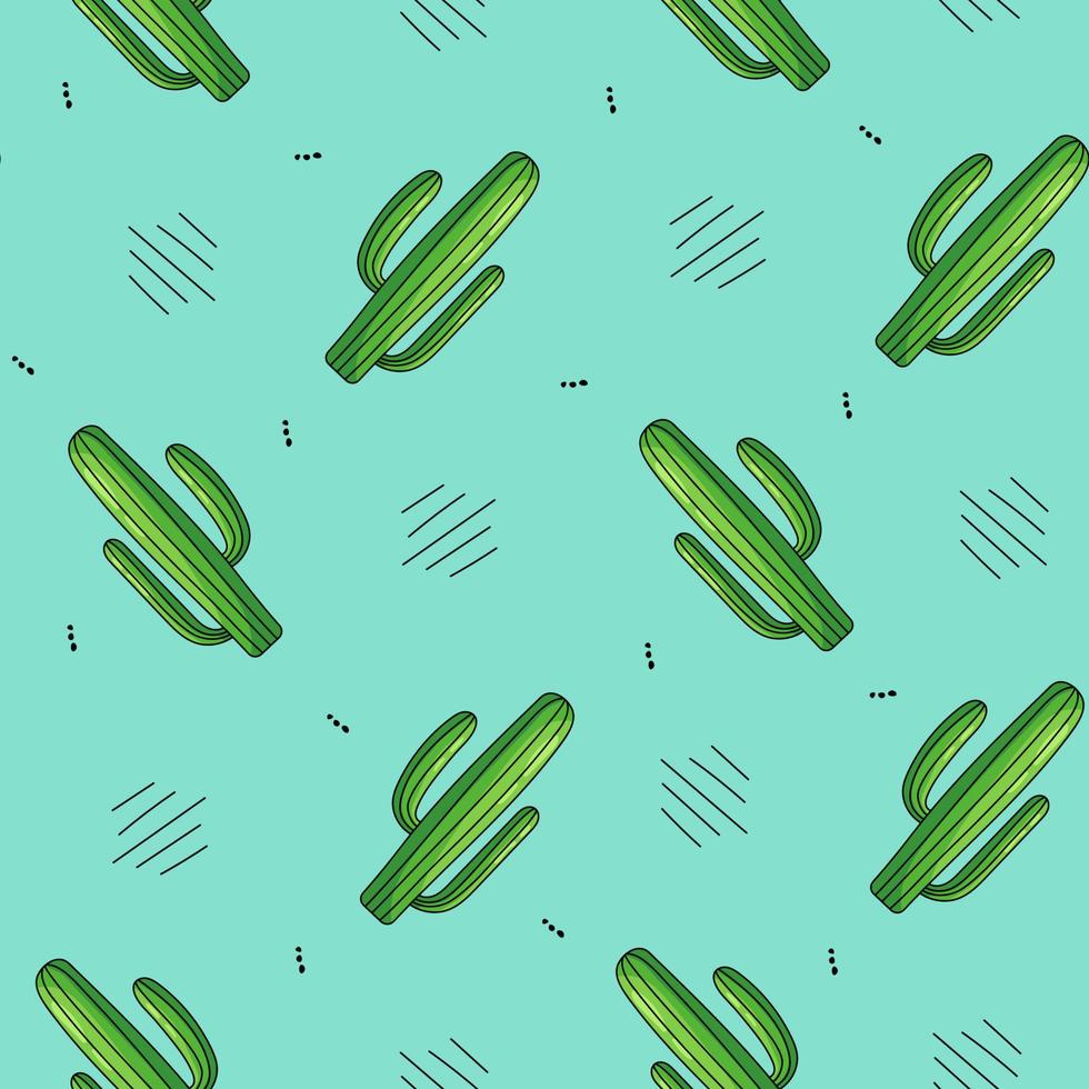 seamless pattern with exotics cactus plants and turquoise color background vector