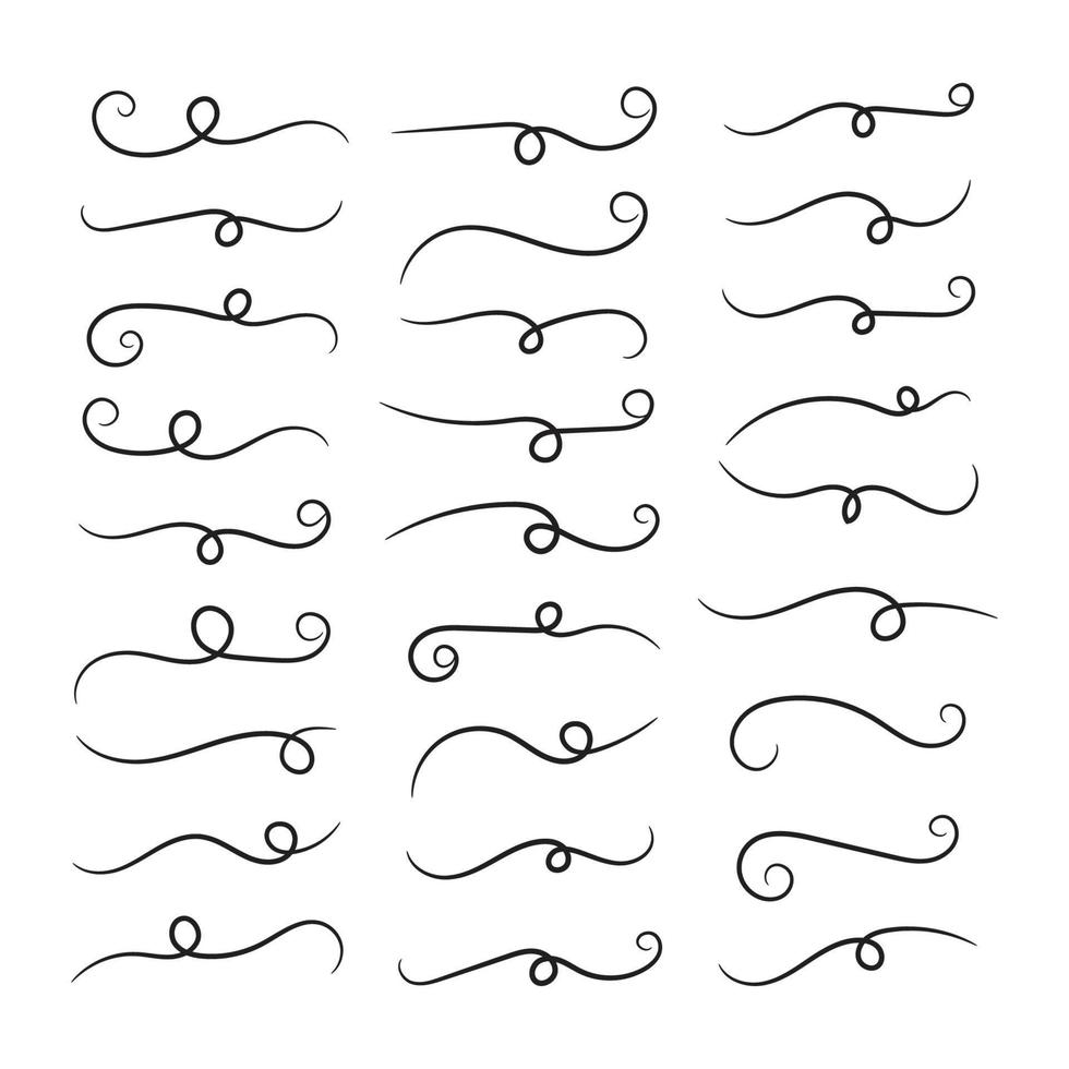set of Hand drawn calligraphy font style Decorative Elements Text Ornaments curly thin line swings swashes Flourishes Swirls text divider flourish doodle vector illustration by  poster, banner