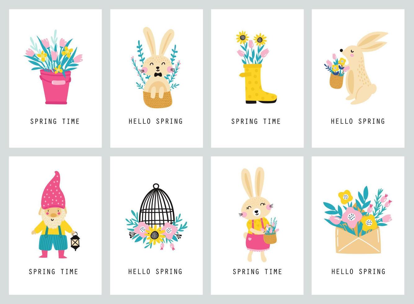 Card set with spring. vector illustrations