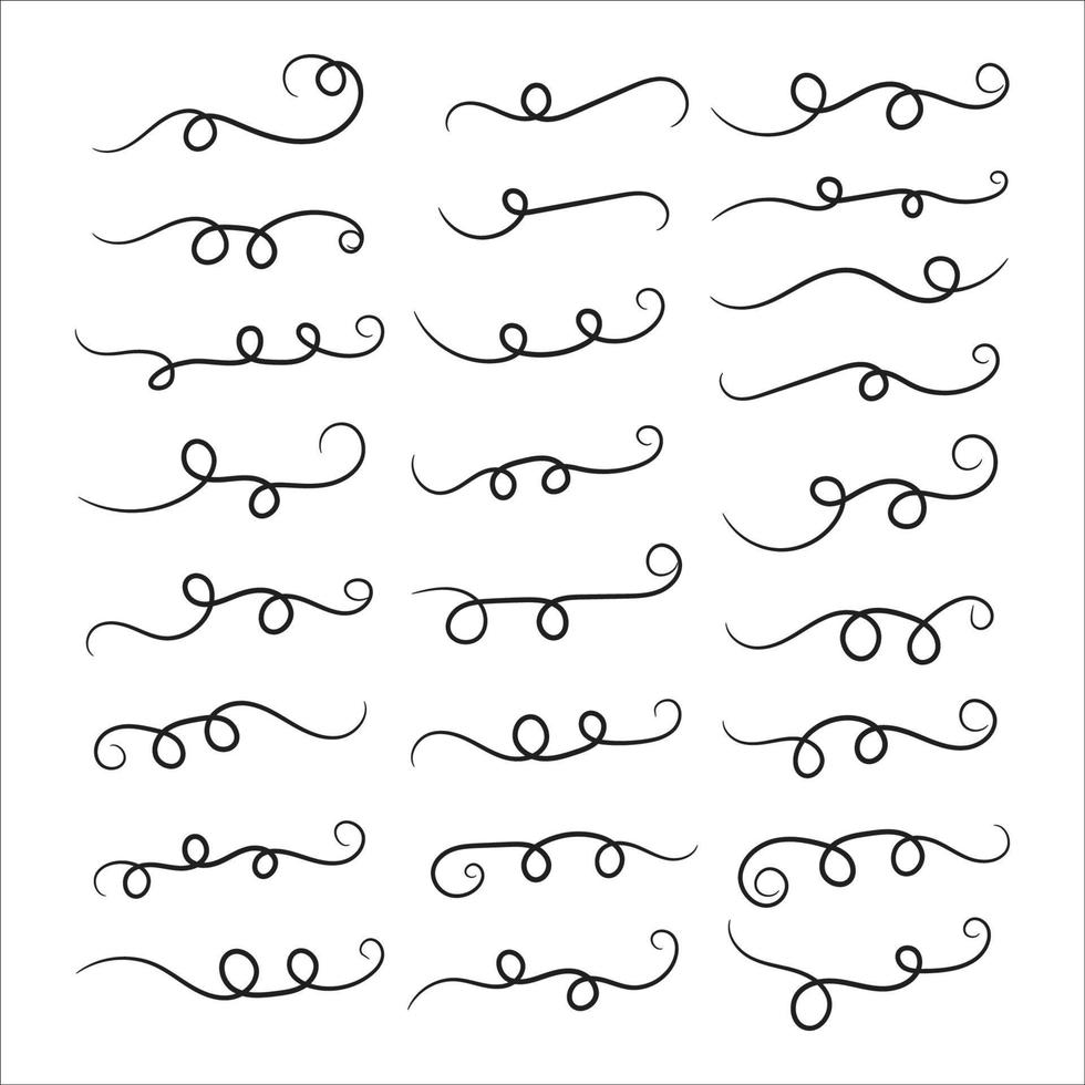 set of Hand drawn calligraphy font style Decorative Elements Text Ornaments curly thin line swings swashes Flourishes Swirls text divider flourish doodle vector illustration by  poster, banner