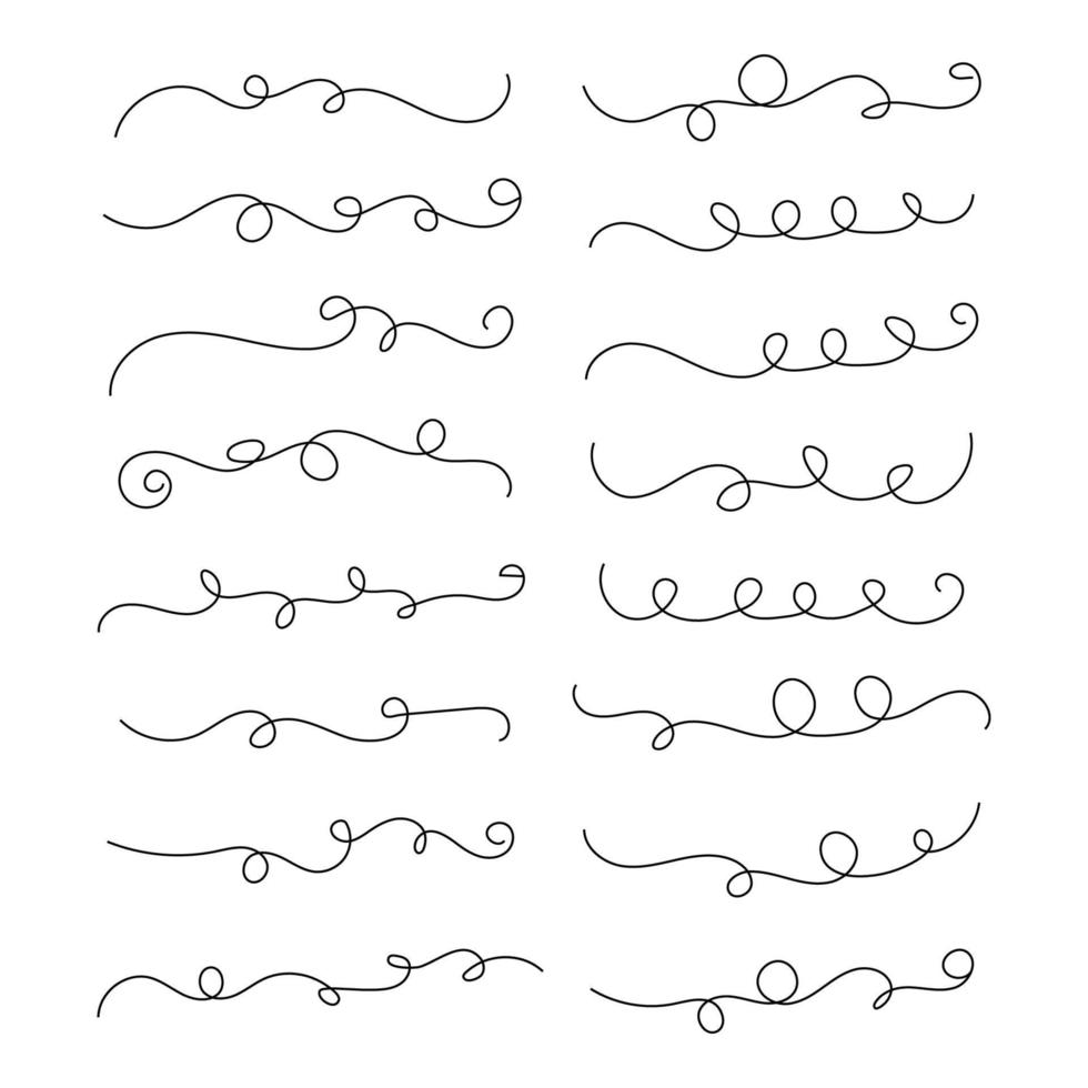 set of Hand drawn calligraphy font style Decorative Elements Text Ornaments curly thin line swings swashes Flourishes Swirls text divider flourish doodle vector illustration by  poster, banner