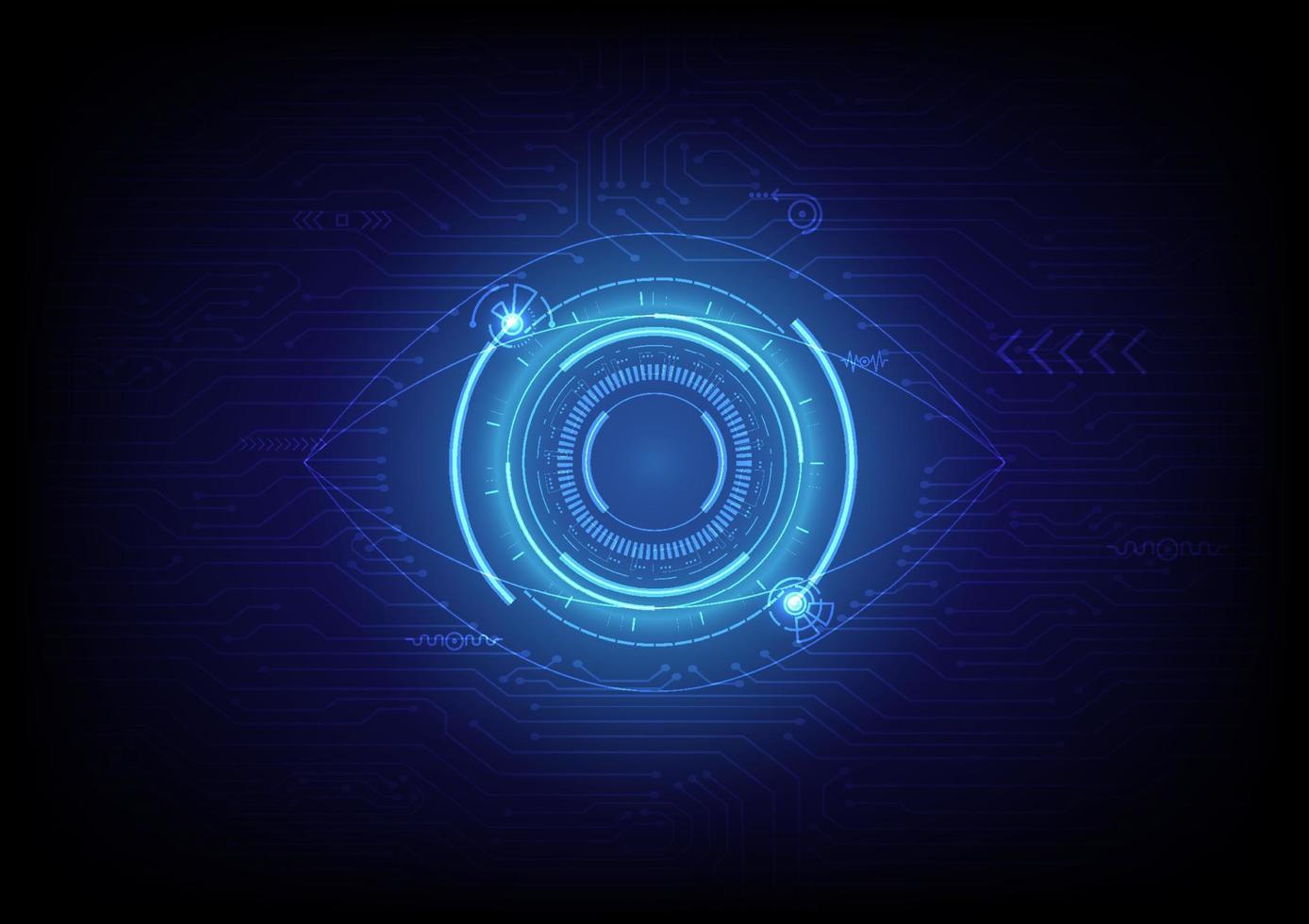 Background technology abstract blue eyes Tech circles of various sizes in lines and dots and bright lights below with electronic circuits have elements on a blue gradient background. vector