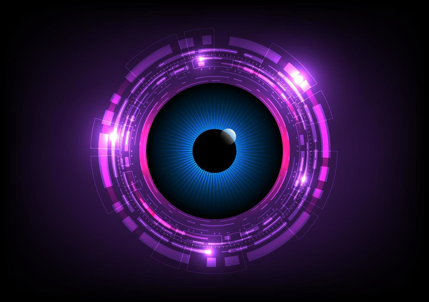 Background technology abstract blue eyes Tech circles of various sizes in lines and dots pink glow on a purple gradient background vector