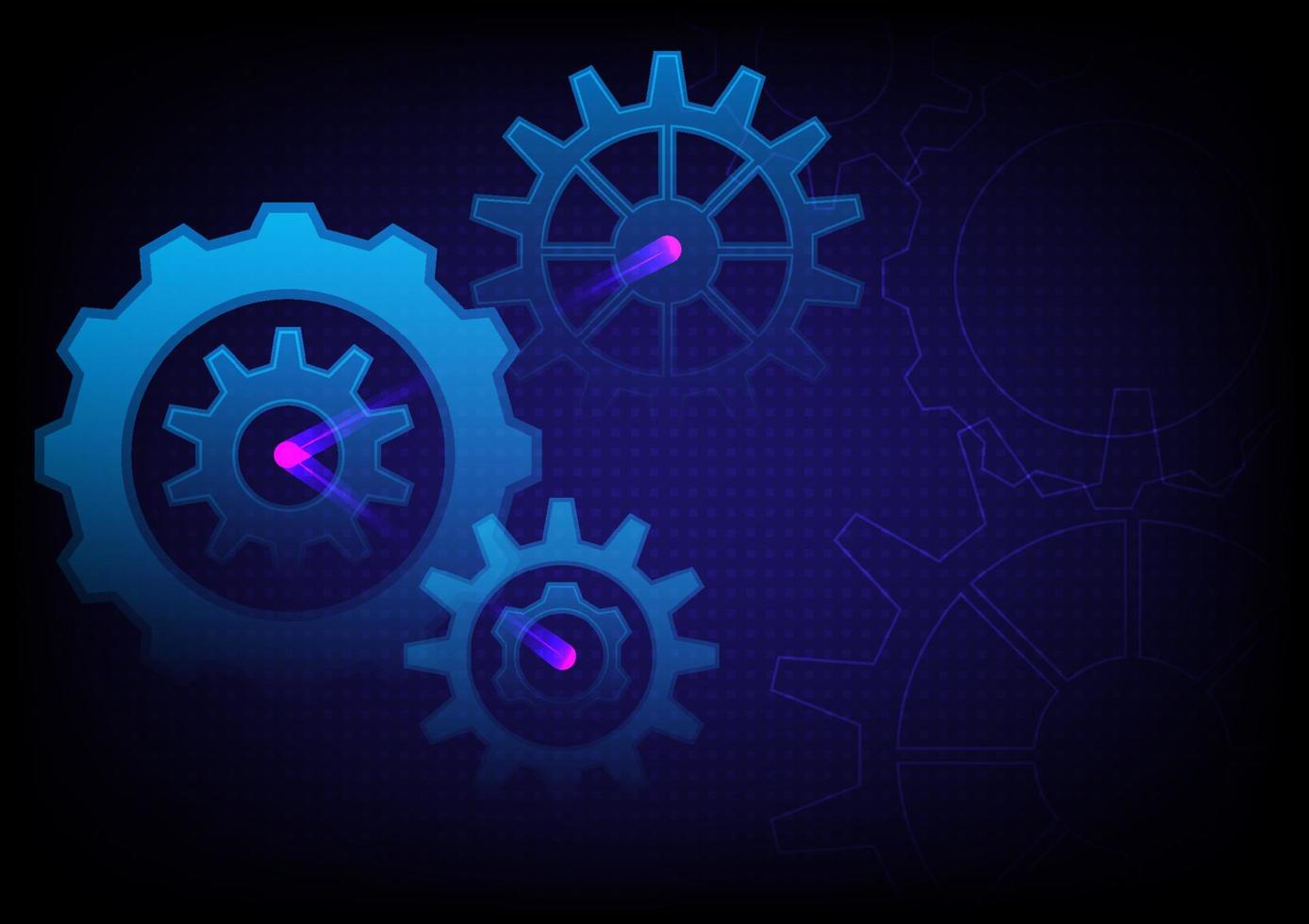Background technology abstract three cogs The pink beam connects the center. small squares behind the blue gradient background vector