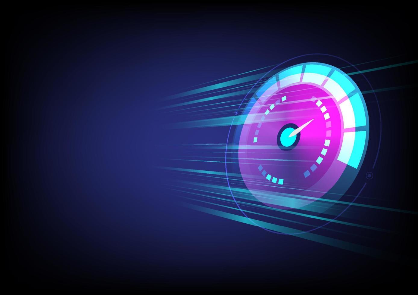 Abstract Background Technology perspective circle Pink speedometer with blue moving light lines on a blue and black gradient background vector
