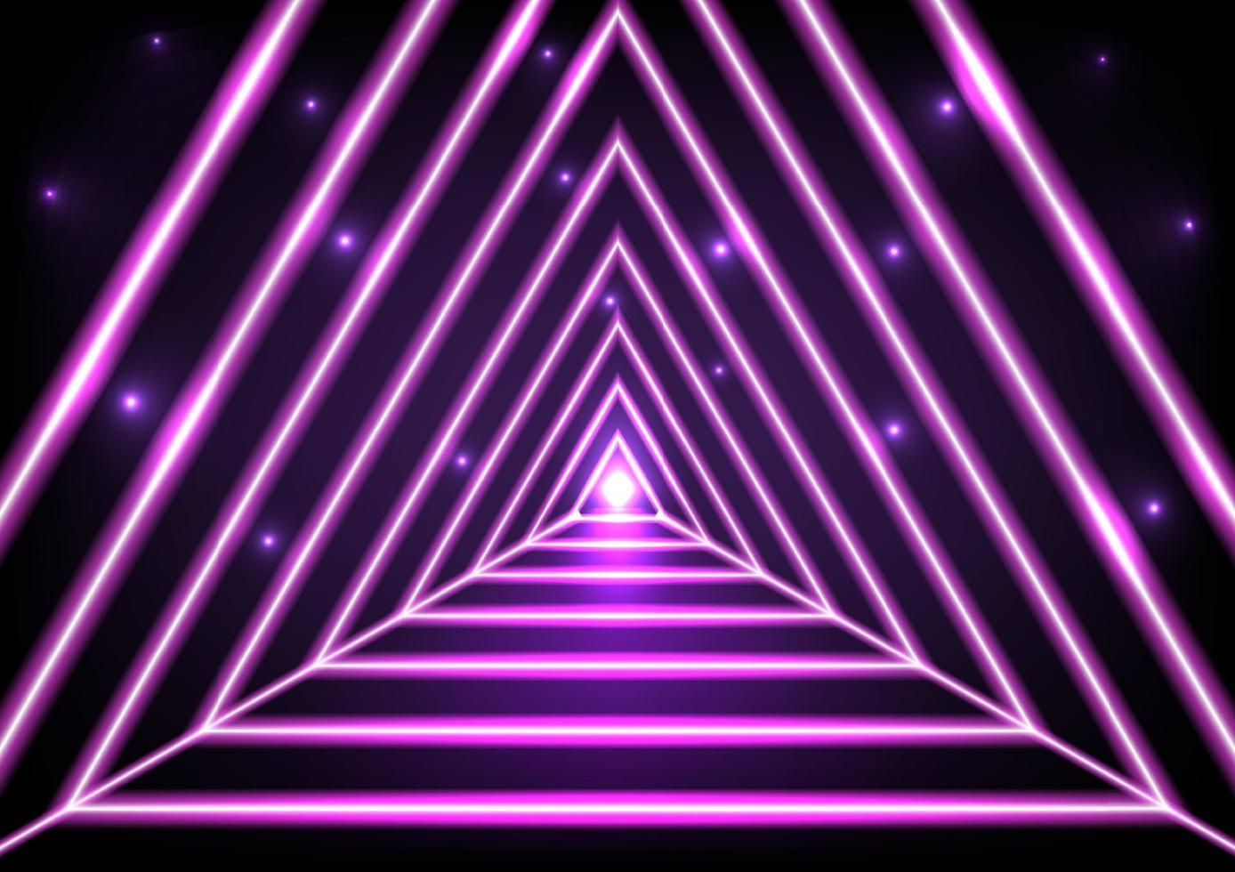 Abstract Technology Background Purple Glowing Triangle Tunnel Perspectives and roads with light trails at the end of the lights illuminate the gradient background. vector