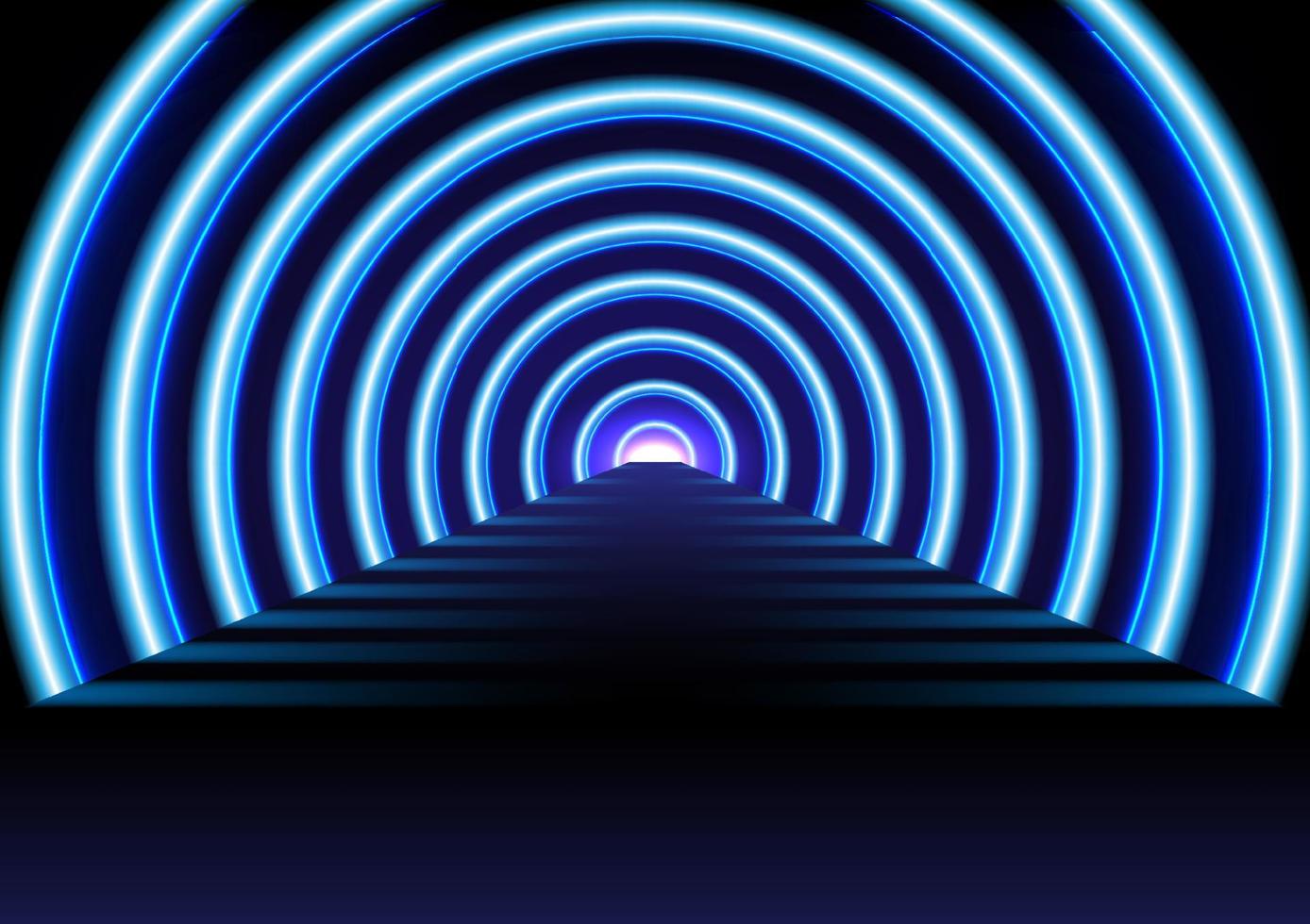 resumen tecnología antecedentes azul resplandor túnel perspectivas y carreteras con brillante líneas a el termina de luces iluminar el degradado antecedentes. vector