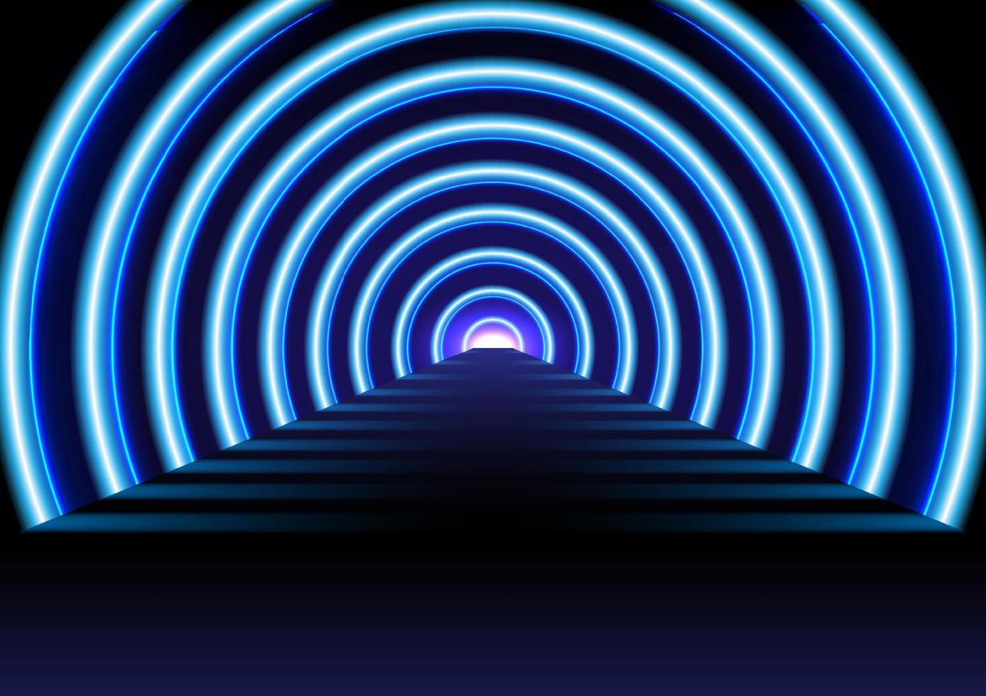 Abstract Technology Background Blue Glow Tunnel Perspectives and roads with glowing lines at the ends of lights illuminate the gradient background. vector