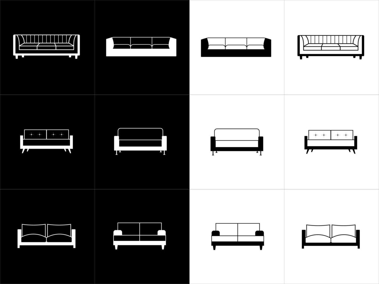 Sofa linear furniture icons set. Black and white. vector