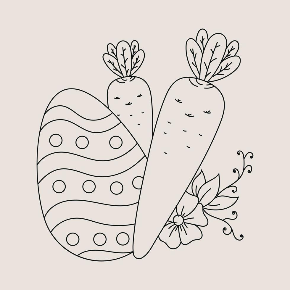 Pascua de Resurrección huevo y Zanahoria línea Arte ilustración vector