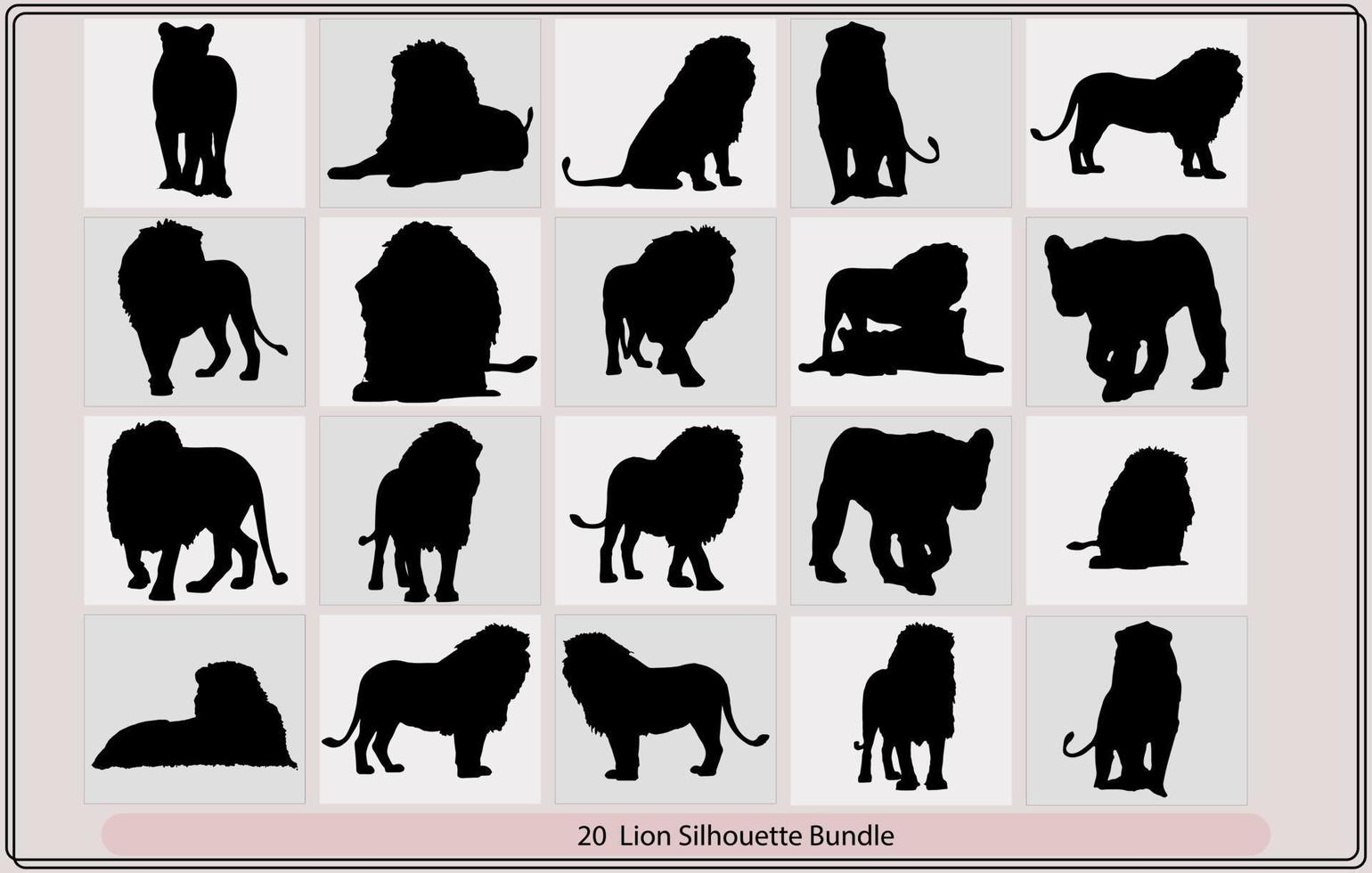 Lion silhouette,Lion and lion cub predator black silhouette animal,Editable vector silhouette of a roaring male lion