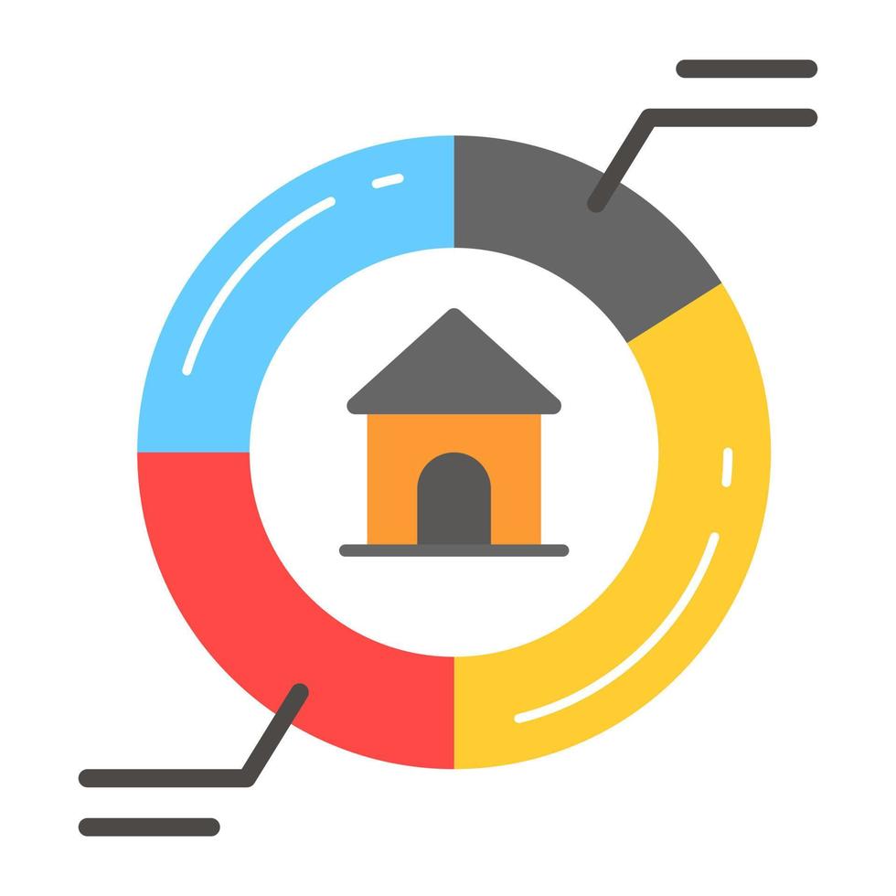 Home wit pie chart denoting icon of property analytics vector