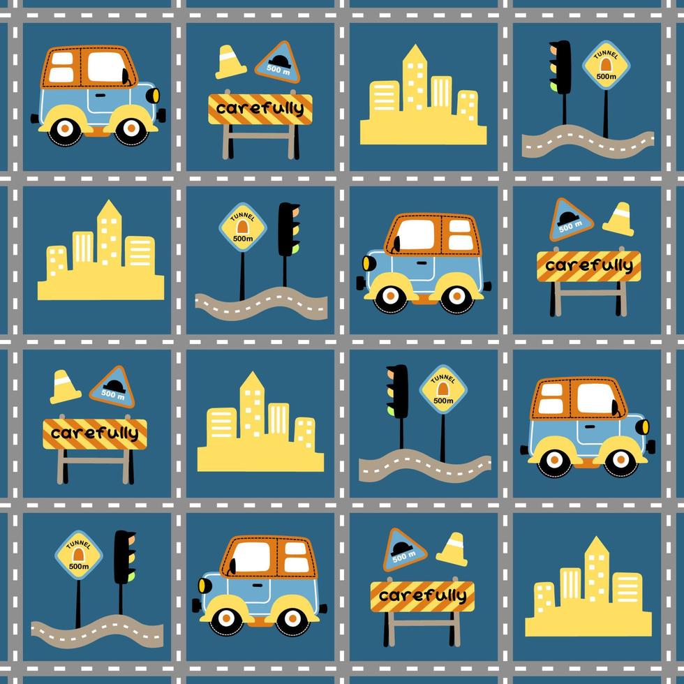 vector cartoon seamless pattern, city traffic elements