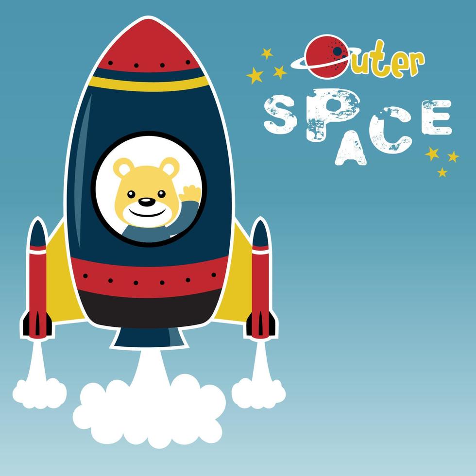 Cartoon vector of cute bear on rocket ship