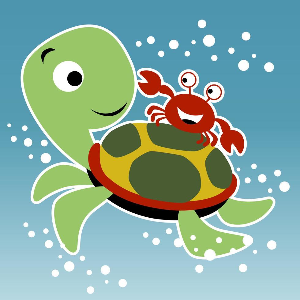 Cartoon vector of funny turtle with crab undersea