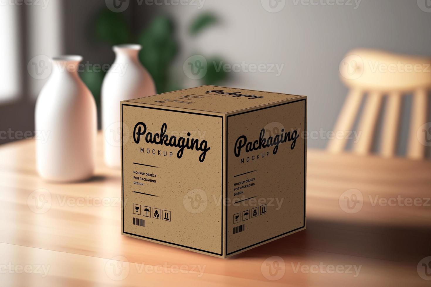 producto cúbico caja Bosquejo - realista marrón caja de cartón paquete con Copiar espacio. foto