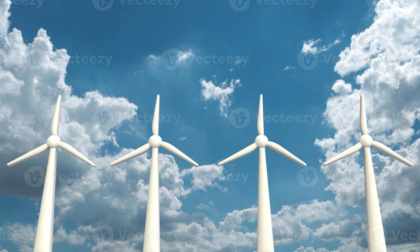 windmill turbine electricity energy power solar cell alternative clean energy green ecology system generator alternative environment technology blue sky cloudy white background climate farm.3d render photo