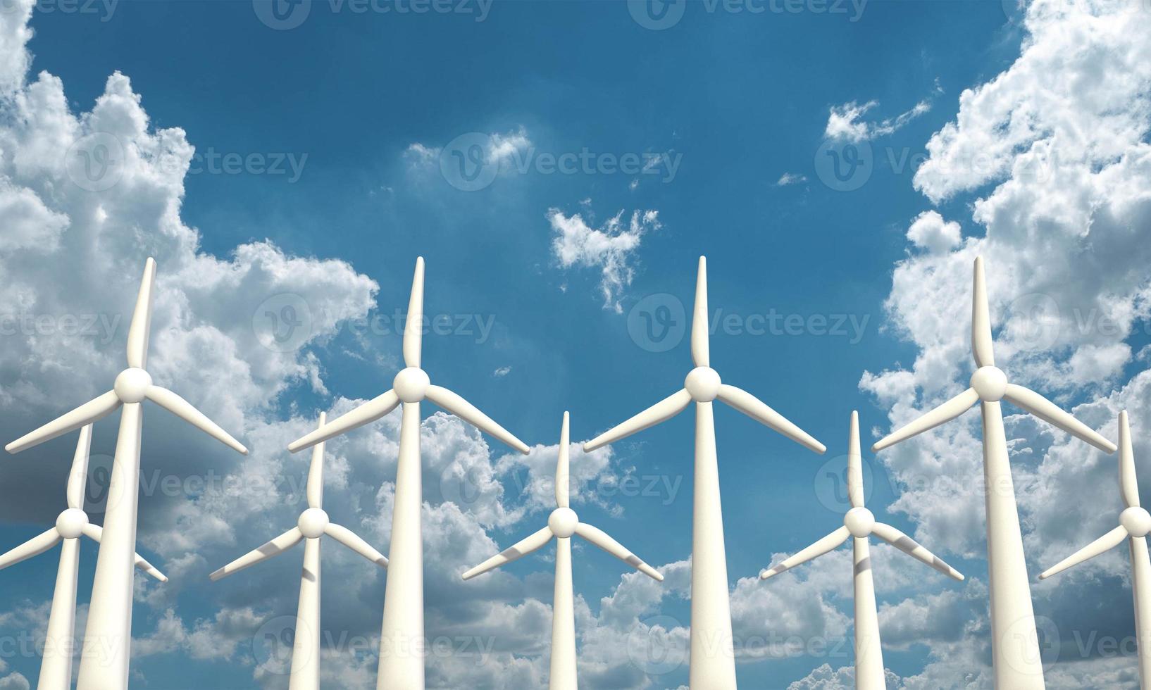 Windmill turbine panel alternative electricity energy power solar cell generator blue sky clean background copy space ecology natural sustainable farm landscape station technology future.3d render photo