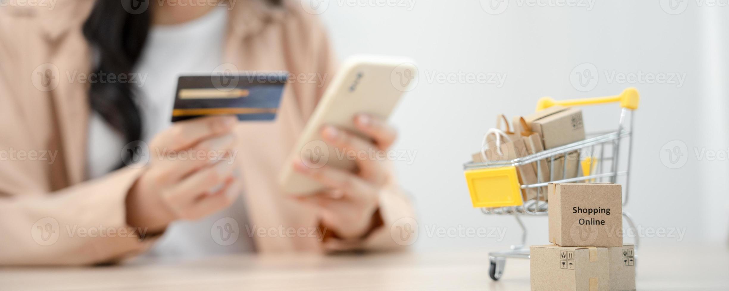 woman using smartphone doing financial transactions through the internet. mobile phone with payment detail page display and credit card, technology, electronic commerce, mobile banking, market place photo