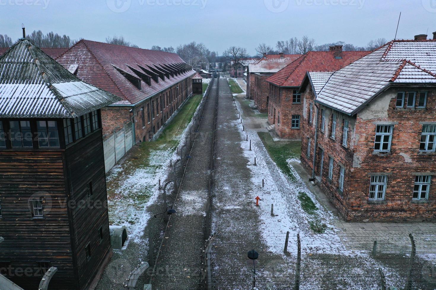 Aerial view of Auschwitz Birkenau, a concentration camp in Poland photo