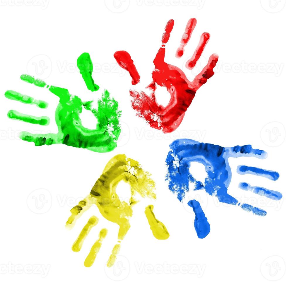 Multi coloured handprints. photo