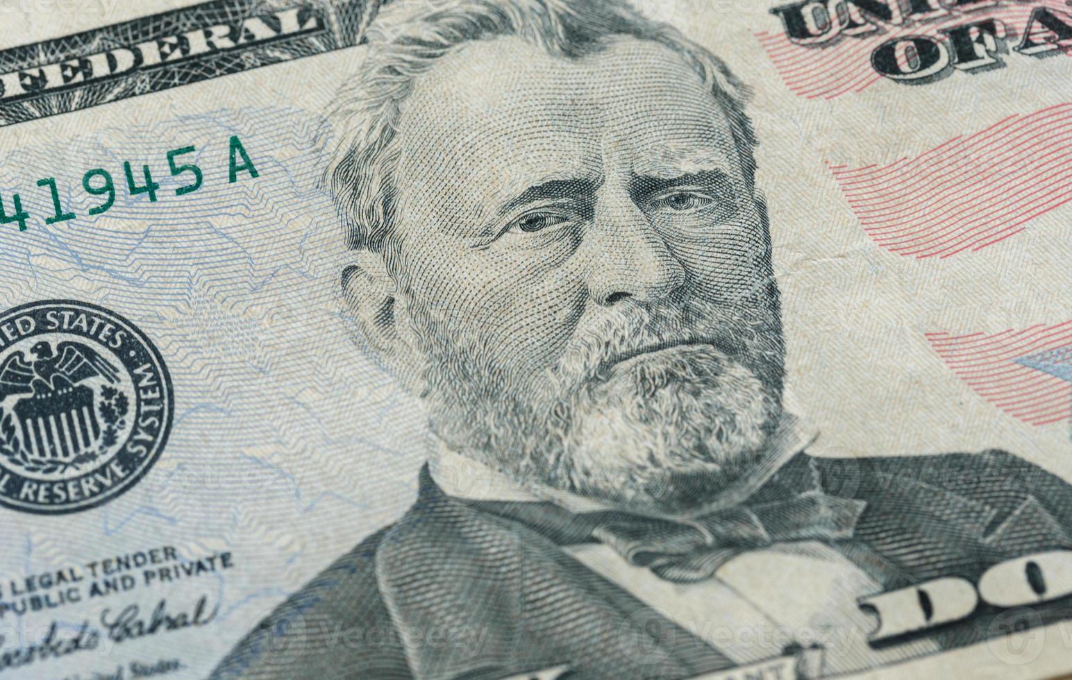 Ulysses S. Grant face on US fifty or 50 dollars bill macro photo