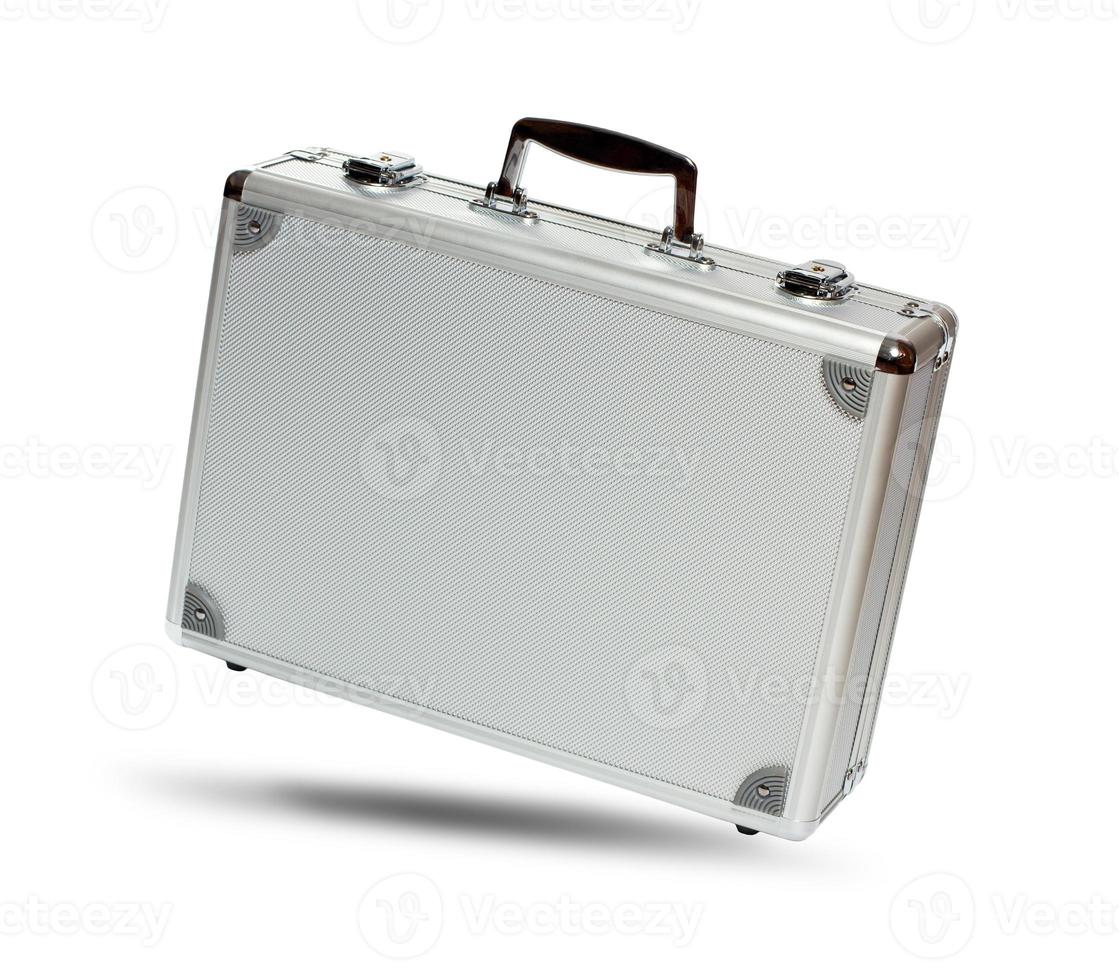 plata metal maletín en blanco antecedentes foto