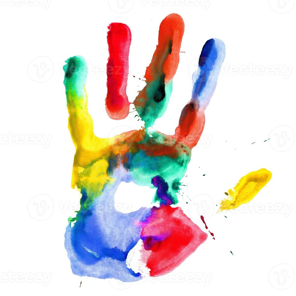 Close up of colored hand print. photo