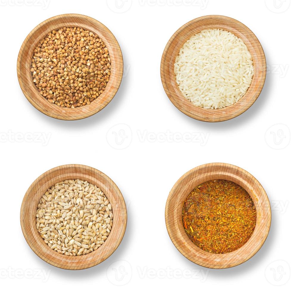 Assorted grains on white background photo