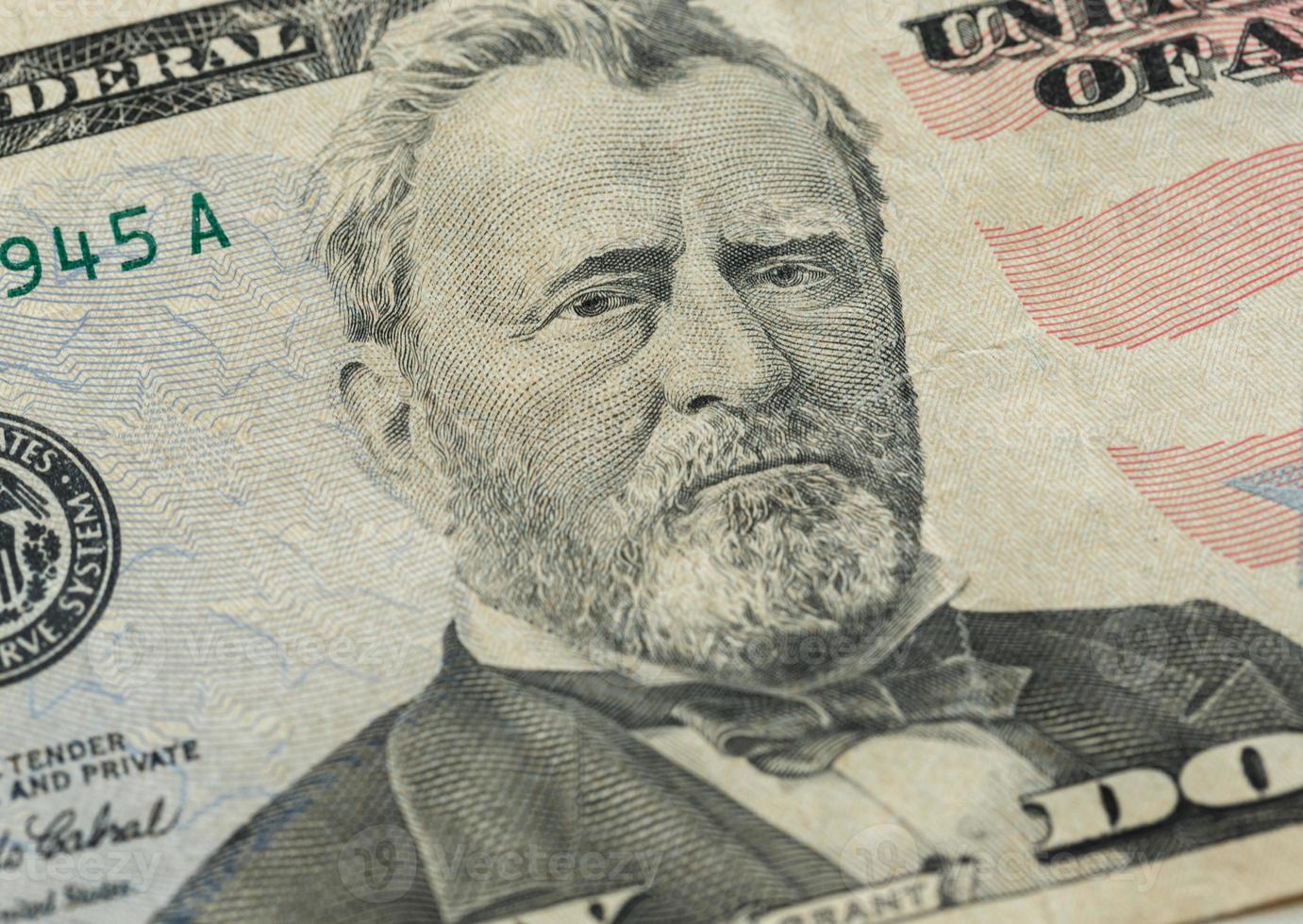 Ulysses S. Grant face on US fifty or 50 dollars bill macro photo