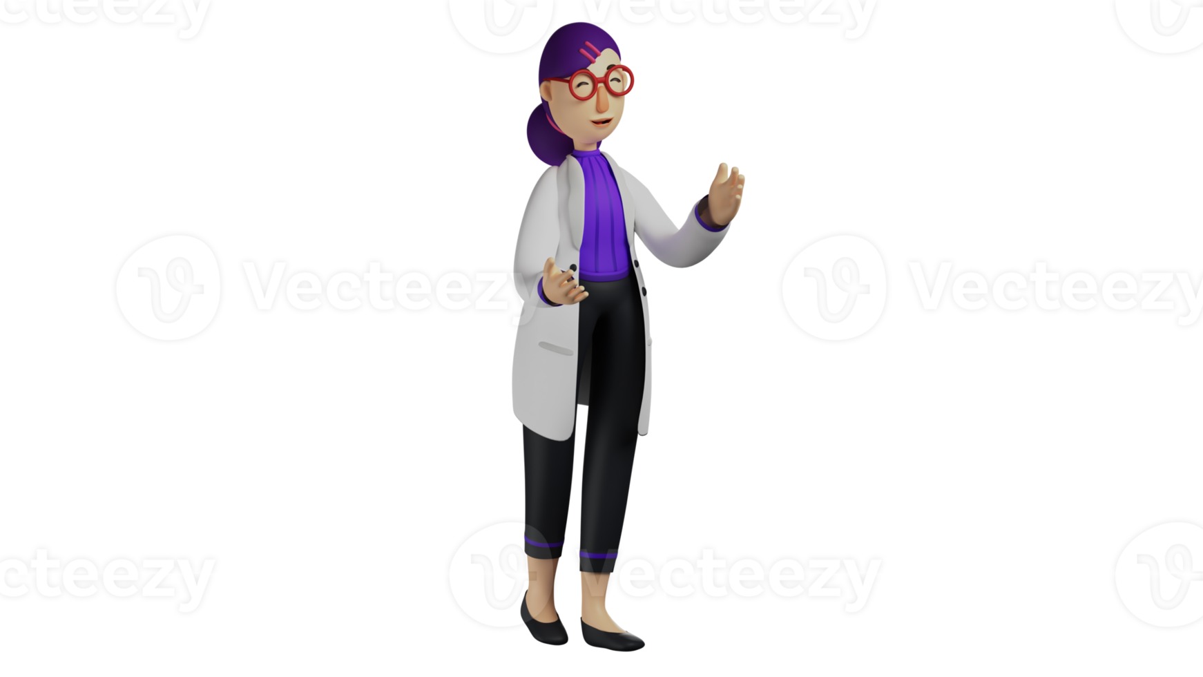 3D illustration. Smart Doctor 3D Cartoon Character. The smart doctor is educating people. Friendly doctor in hugging pose. The good doctor was giving an explanation with a smile. 3D Cartoon Character png