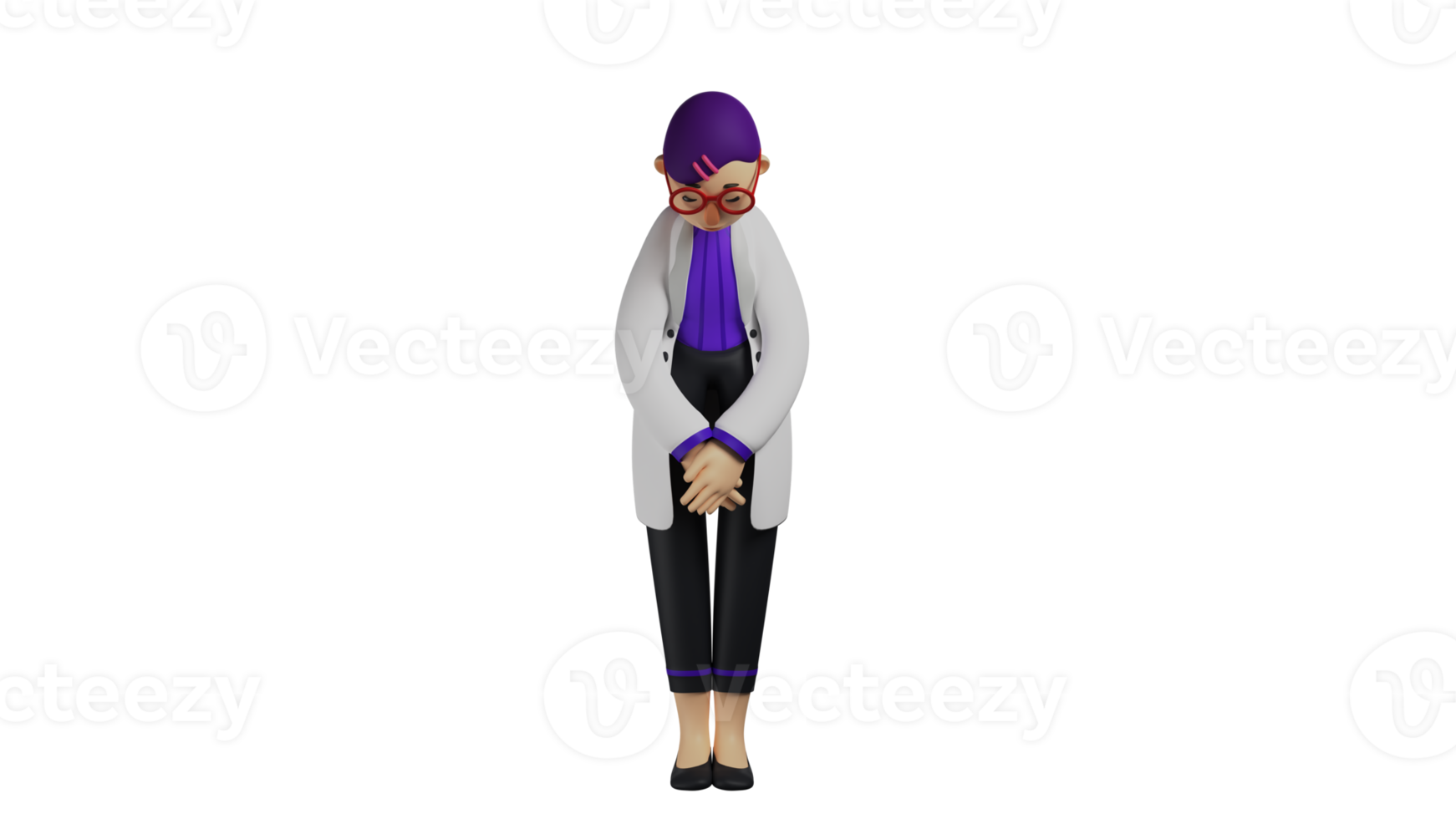 3D illustration. Doctor 3D Cartoon Character. The new doctor made a mistake. The young doctor bowed his body apologetically. The beautiful doctor regretted what he had done. 3D Cartoon Character png