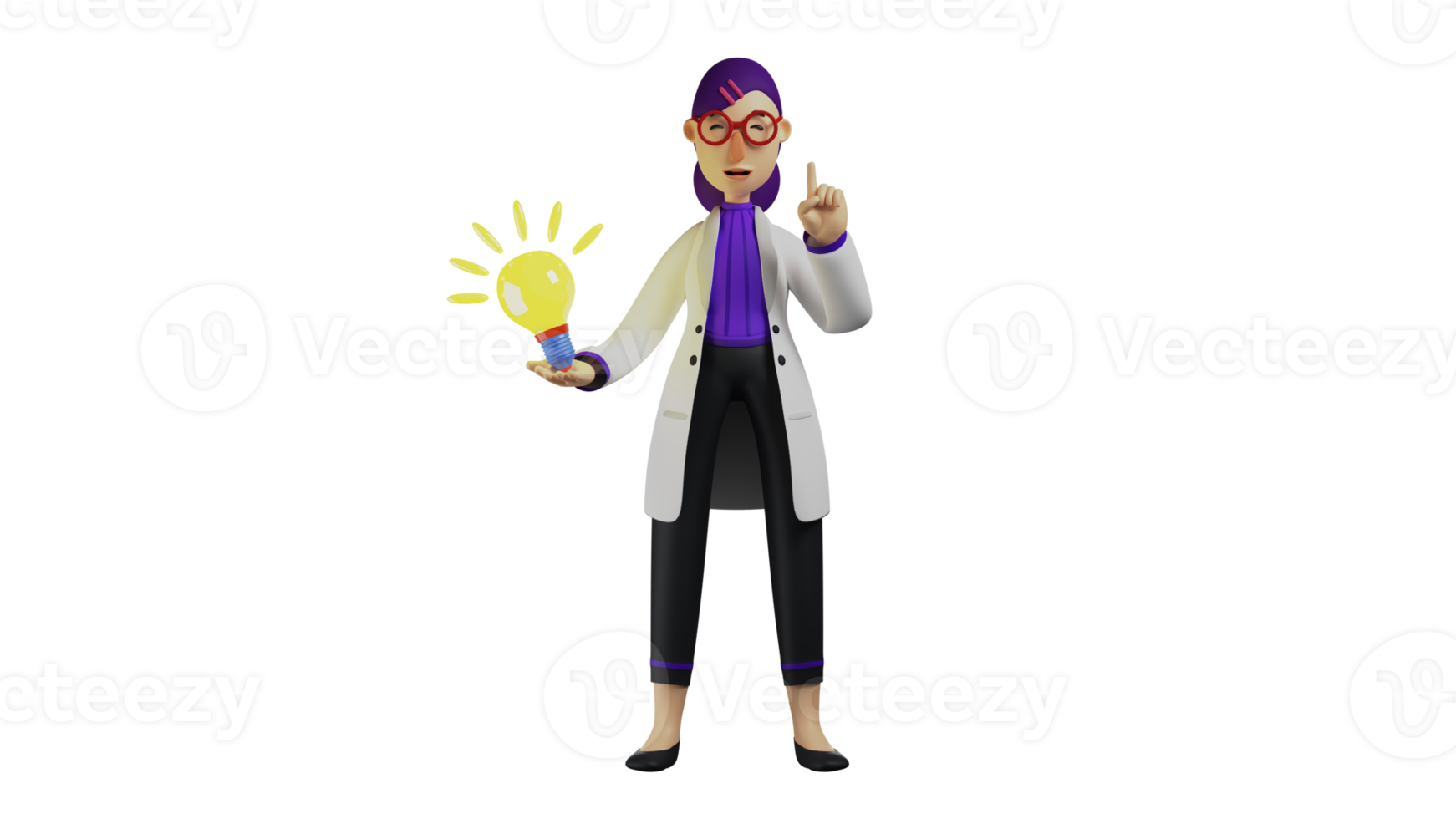 3D Illustration. Smart Doctor 3D Cartoon Character. Smart doctor gets a new idea. The doctor pointed up. The doctor smiled sweetly and equipped with a light symbol. 3D cartoon character png