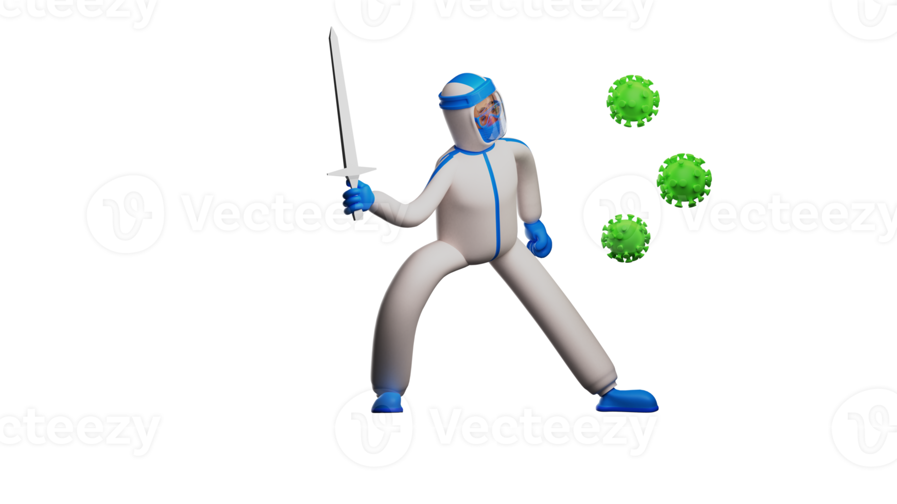 3D illustration. Agile Paramedic 3D Cartoon Character. Paramedic is at war with the virus. Paramedic carry long swords against many viruses. Paramedics fight for health. 3D cartoon character png