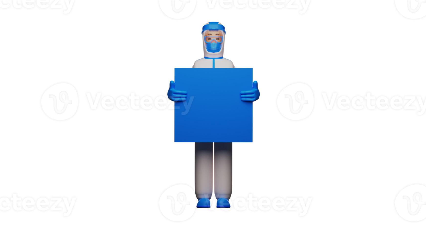 3D illustration. Paramedic 3D Cartoon Character. Diligent paramedic. The paramedic smiled and carried a large blue board. The paramedic will explain something. 3D cartoon character png