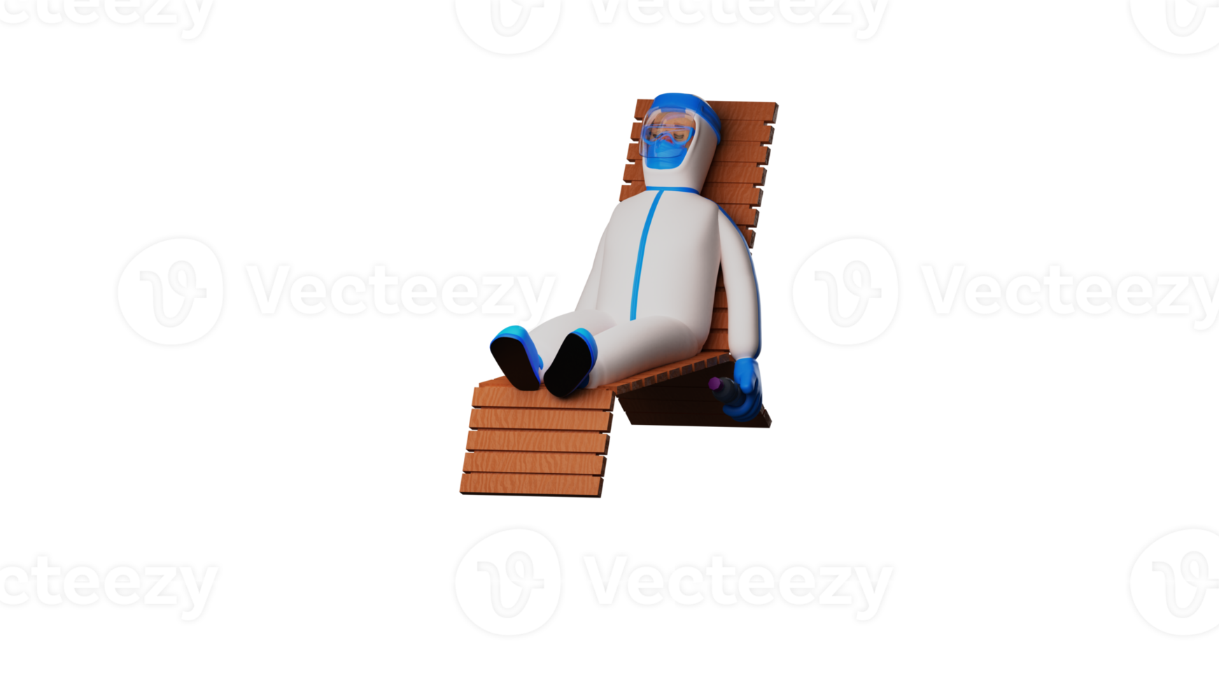 3D illustration. Tired Paramedic 3D Cartoon Character. Paramedic fell asleep on the lounger. Paramedic was holding a medicine bottle that almost fell because his eyes closed. 3d cartoon character png