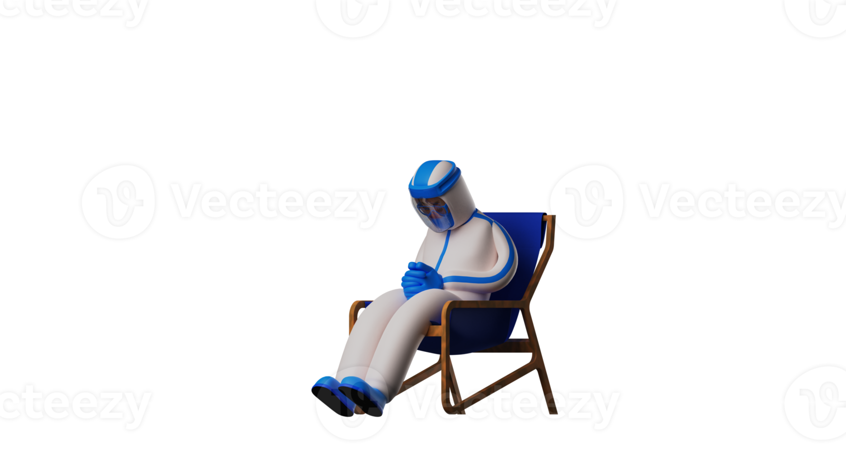 3D illustration. Tired Paramedic 3D Cartoon Character. The paramedic is sitting and looking down. Tired paramedic at work taking a break. Paramedics feel very sad. 3D cartoon character png