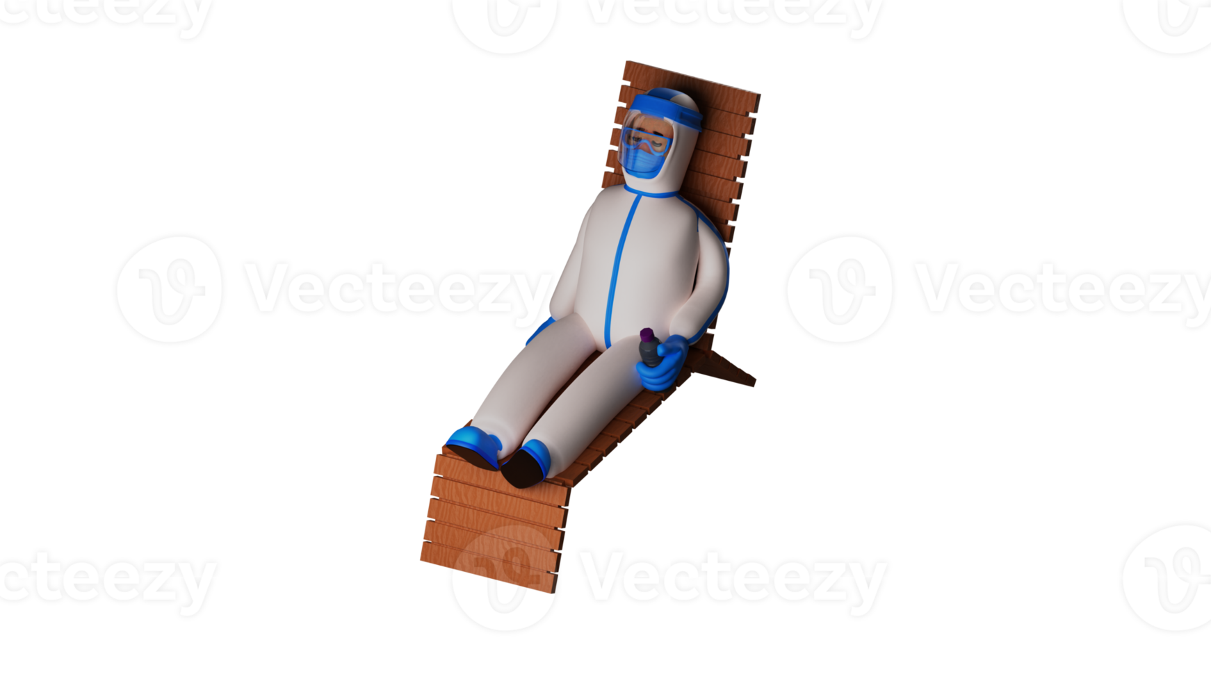 3d illustratie. slapen paramedicus 3d tekenfilm karakter. de paramedicus rust uit terwijl sluitend zijn ogen Aan de ligstoel. de paramedicus slaapt geklemd een flacon van geneeskunde in zijn hand. 3d tekenfilm karakter png