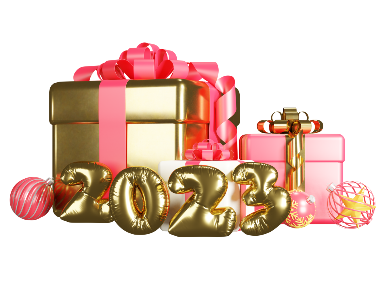 2023 and gift box, christmas ball png