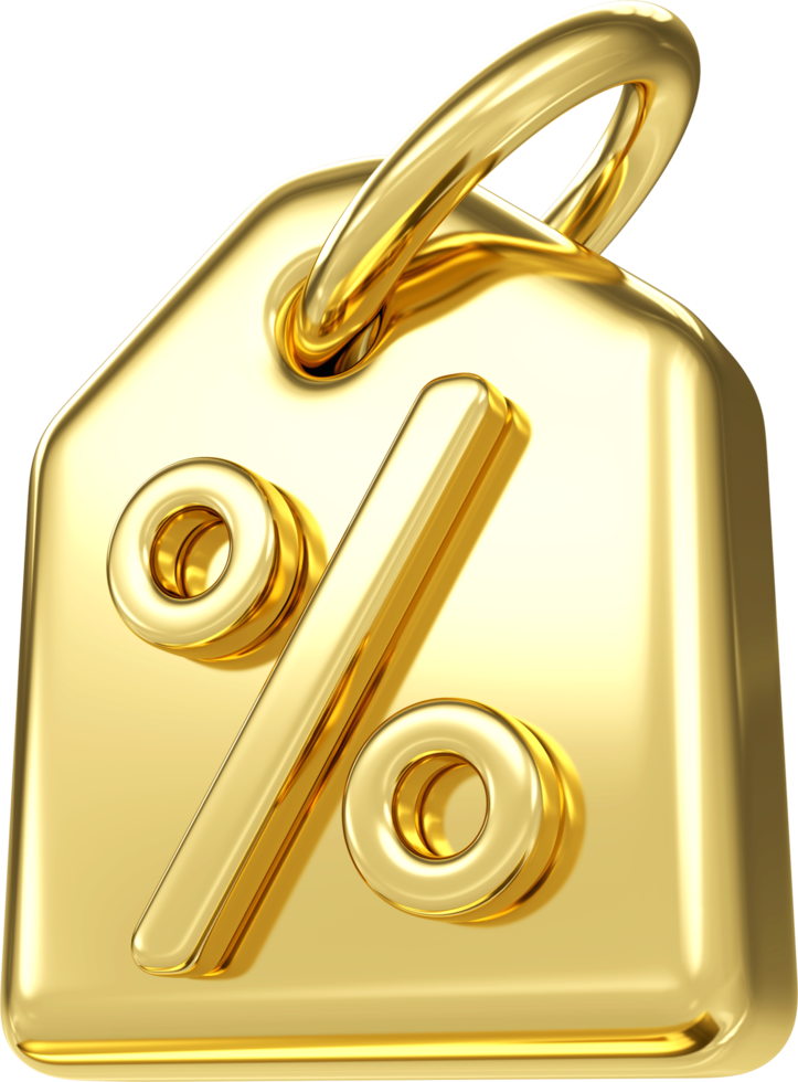 3d gold shopping tags icon. Special offer sign. discount coupon of cash for future use. sales with an excellent offer for shopping, Special offer promotion on price tags. 3d rendering png