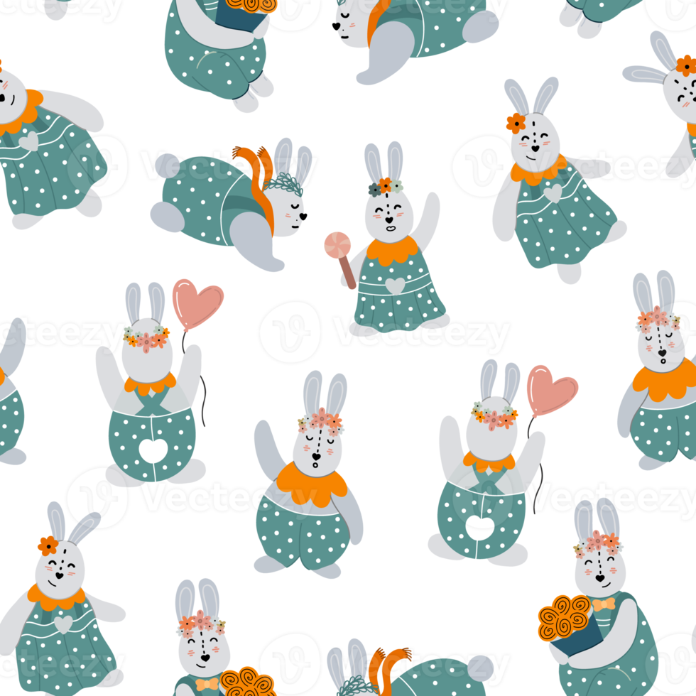 Easter bunny seamless pattern holiday animals background png