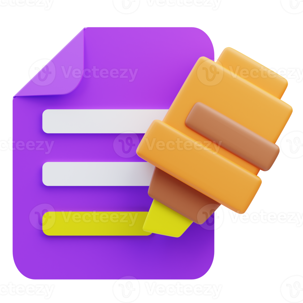 3d render illustration of highlighter icon, office material png