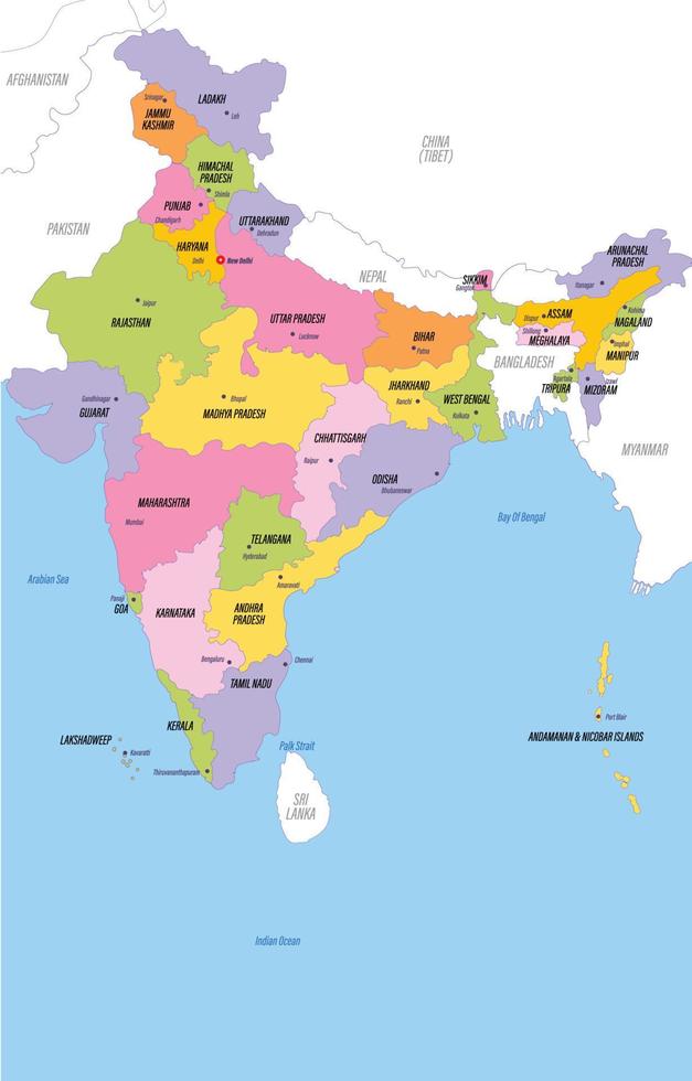 mapa de India y rodeando fronteras vector