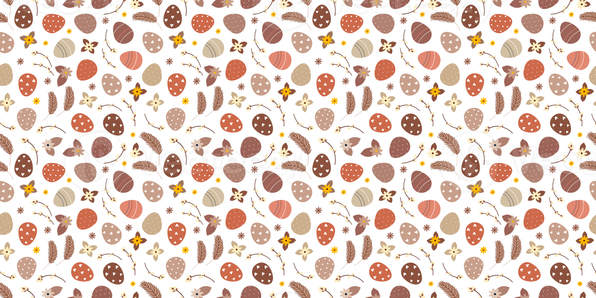 Retro brown Beige Easter spring seamless pattern with willow twigs and Easter eggs png