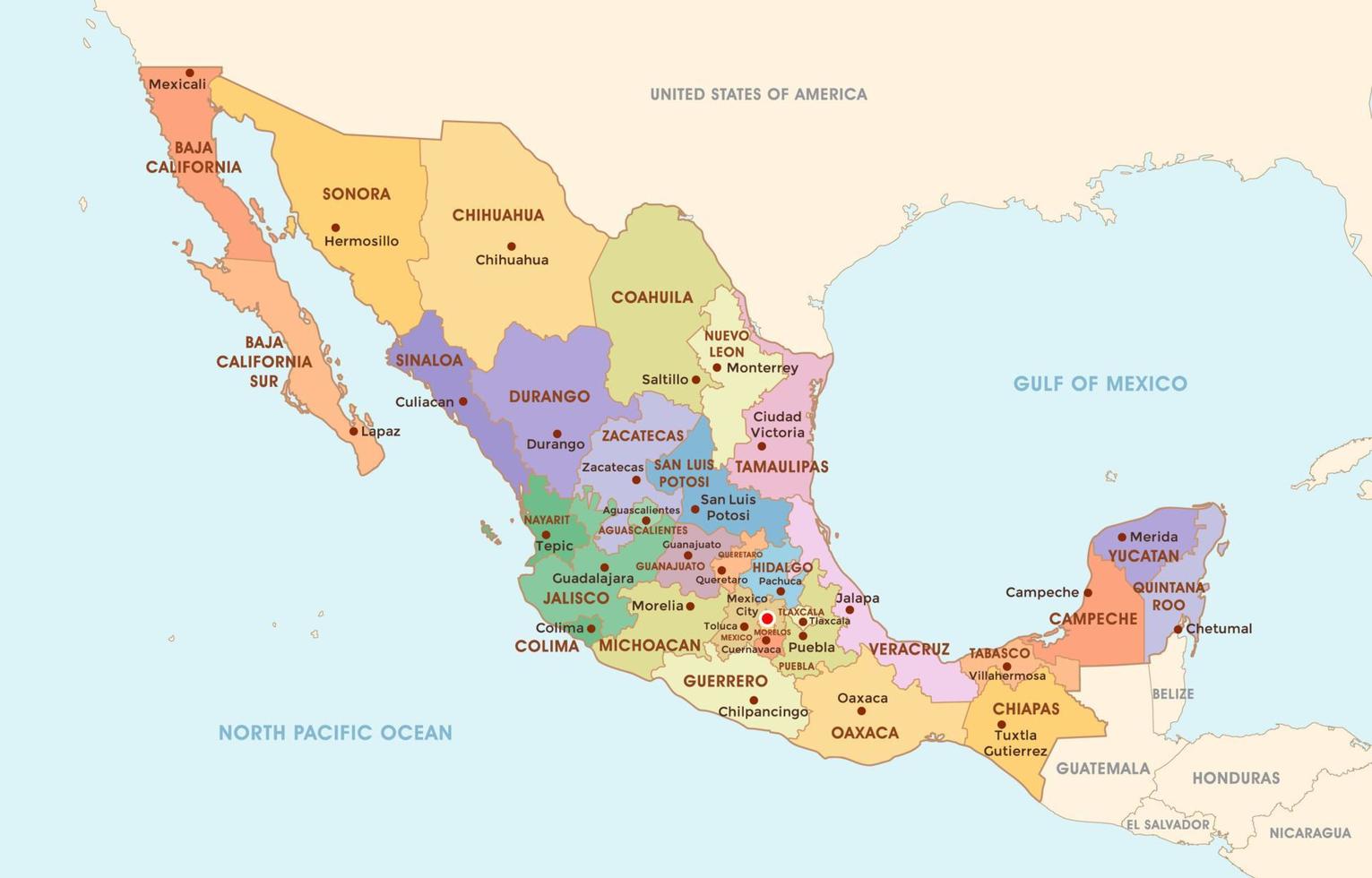 Mexico Detailed Country Map Template vector