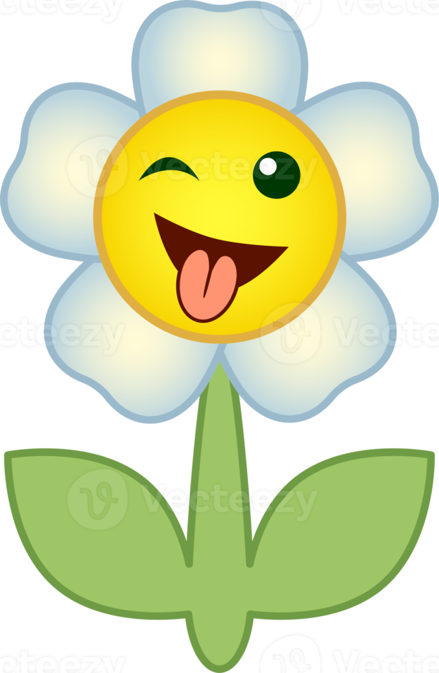 bloem emoticon. bloem tekenfilm karakter met gezicht. PNG met transparant achtergrond