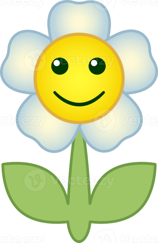 Flower emoticon. Flower cartoon character with face. PNG with transparent background