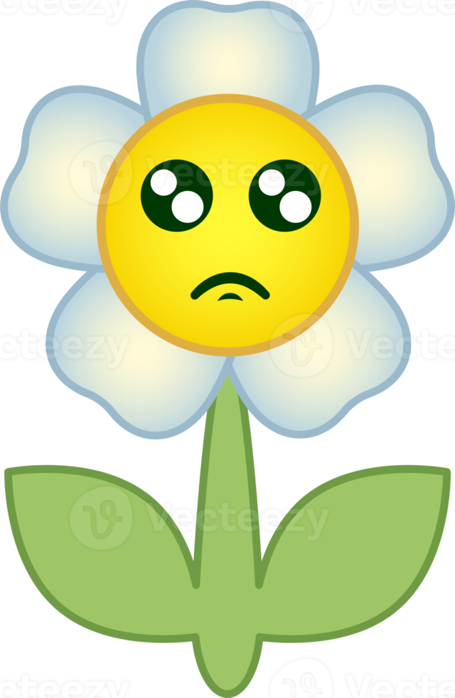 Flower emoticon. Flower cartoon character with face. PNG with transparent background