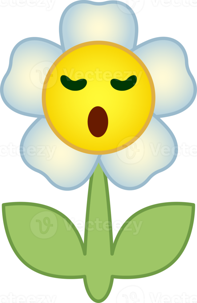 Flower emoticon. Flower cartoon character with face. PNG with transparent background