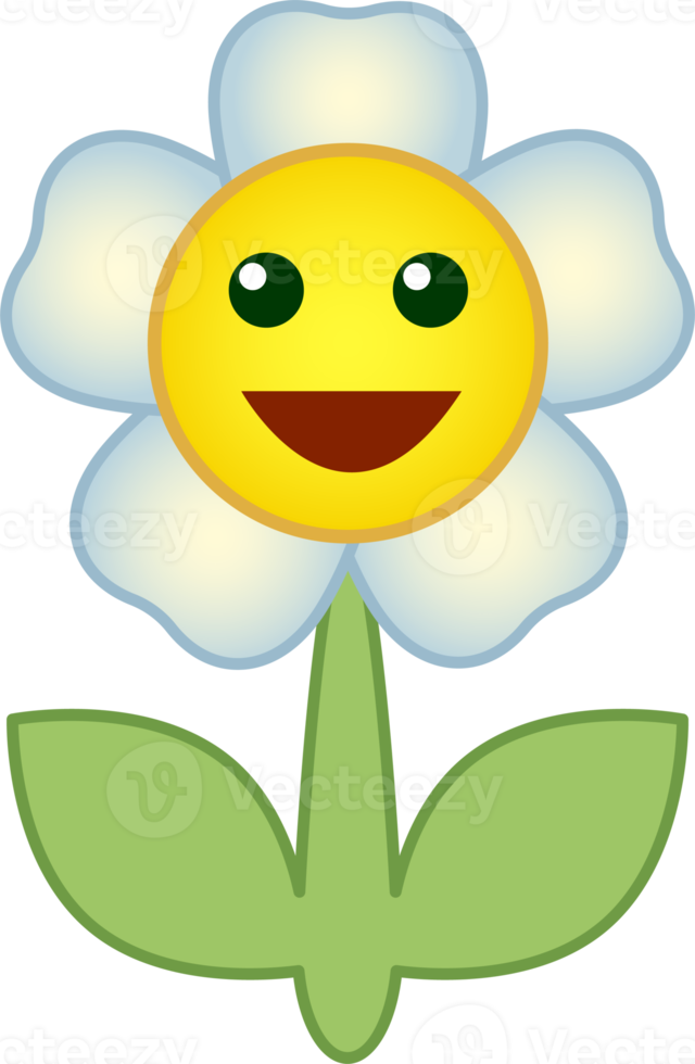 Flower emoticon. Flower cartoon character with face. PNG with transparent background